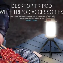 Wild u0026 Free Gear Camping-Werkzeuge|Outdoor-Gadgets-Wiederaufladbare tragbare Stativlaterne mit dimmbarem Licht für den Einsatz im Campingbereich
