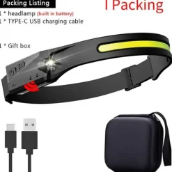 Wilderness Haven Outdoor-Artikel|Heimwerkzeuge-Wiederaufladbare USB-LED-Stirnlampe – Freihändiges Sensorlicht