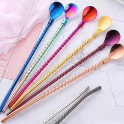 The Culinary Kit Küche & Esszimmer-Wiederverwendbarer Löffelstrohhalm mit langem Griff – umweltfreundlicher Trinkhalm