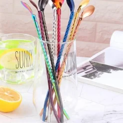 The Culinary Kit Küche & Esszimmer-Wiederverwendbarer Löffelstrohhalm mit langem Griff – umweltfreundlicher Trinkhalm