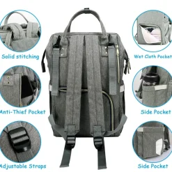 Kinder The Decor Haven Kinderwagen & Zubehör-Windelrucksack für Mütter und Babys mit großer Kapazität – multifunktionales USB-Design