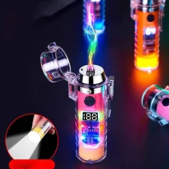 The Outdoor Vault Camping-Werkzeuge|Heimwerkzeuge-Windfestes Doppellichtbogenfeuerzeug mit Taschenlampe – Transparentes Design