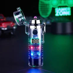 The Outdoor Vault Camping-Werkzeuge|Heimwerkzeuge-Windfestes Doppellichtbogenfeuerzeug mit Taschenlampe – Transparentes Design