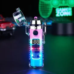 The Outdoor Vault Camping-Werkzeuge|Heimwerkzeuge-Windfestes Doppellichtbogenfeuerzeug mit Taschenlampe – Transparentes Design