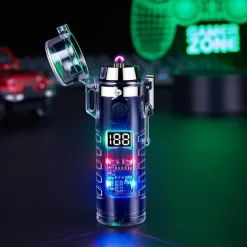 The Outdoor Vault Camping-Werkzeuge|Heimwerkzeuge-Windfestes Doppellichtbogenfeuerzeug mit Taschenlampe – Transparentes Design