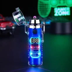 The Outdoor Vault Camping-Werkzeuge|Heimwerkzeuge-Windfestes Doppellichtbogenfeuerzeug mit Taschenlampe – Transparentes Design