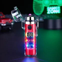 The Outdoor Vault Camping-Werkzeuge|Heimwerkzeuge-Windfestes Doppellichtbogenfeuerzeug mit Taschenlampe – Transparentes Design