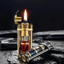 The Outdoor Vault Camping Im Freien|Outdoor-Artikel-Windfestes Kerosinfeuerzeug aus Metall – Transparentes Flammendesign