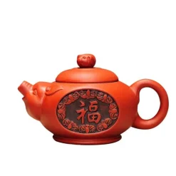 Plates u0026 More Küche & Esszimmer-Yixing-Teekanne aus violettem Ton – handgefertigtes 300-ml-Teeset mit Schweine-Design