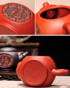 Plates u0026 More Küche & Esszimmer-Yixing-Teekanne aus violettem Ton – handgefertigtes 300-ml-Teeset mit Schweine-Design