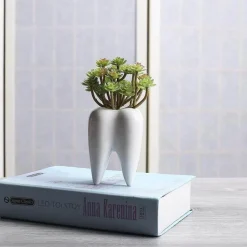 Accent Haven Wohndeko-Zahnförmiger Blumentopf aus Keramik – moderner weißer Übertopf