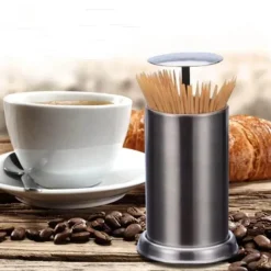 Tom Küche & Esszimmer-Zahnstocherhalter aus Edelstahl – Organizer-Ständer mit auatischer Federabdeckung