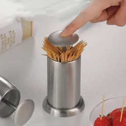 Tom Küche & Esszimmer-Zahnstocherhalter aus Edelstahl – Organizer-Ständer mit auatischer Federabdeckung