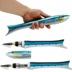 The Outdoor Vault Outdoor-Artikel|Heimwerkzeuge-Zusammenklappbare Mini-Angelrute – Tragbare Angelrute in Fischform