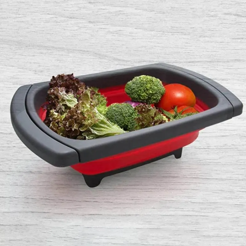 Tom Küche & Esszimmer-Zusammenklappbares, umweltfreundliches Sieb – Klappsieb mit einziehbaren Griffen