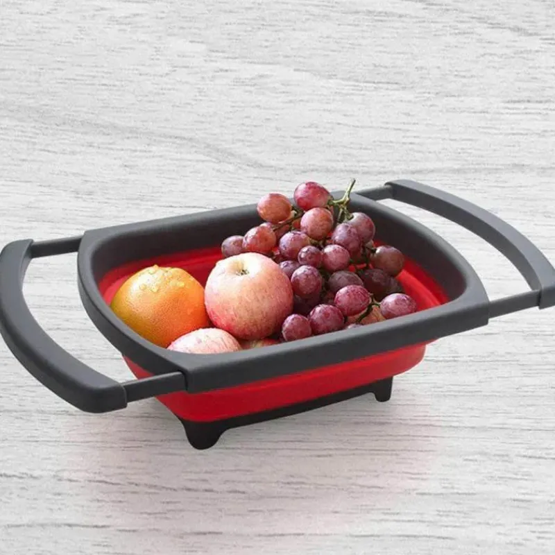 Tom Küche & Esszimmer-Zusammenklappbares, umweltfreundliches Sieb – Klappsieb mit einziehbaren Griffen